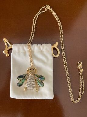 Ann Taylor Mother of Pearl Rhinestone Bumble Bee Necklace